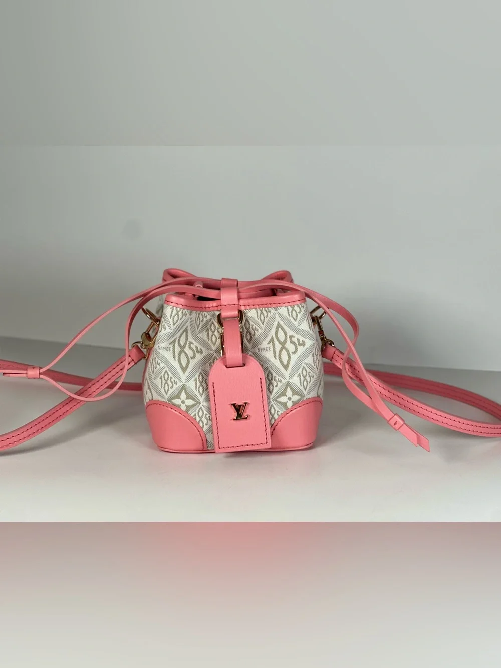 Authentic Louis Vuitton Pink and White Mini Noe Bucket Bag